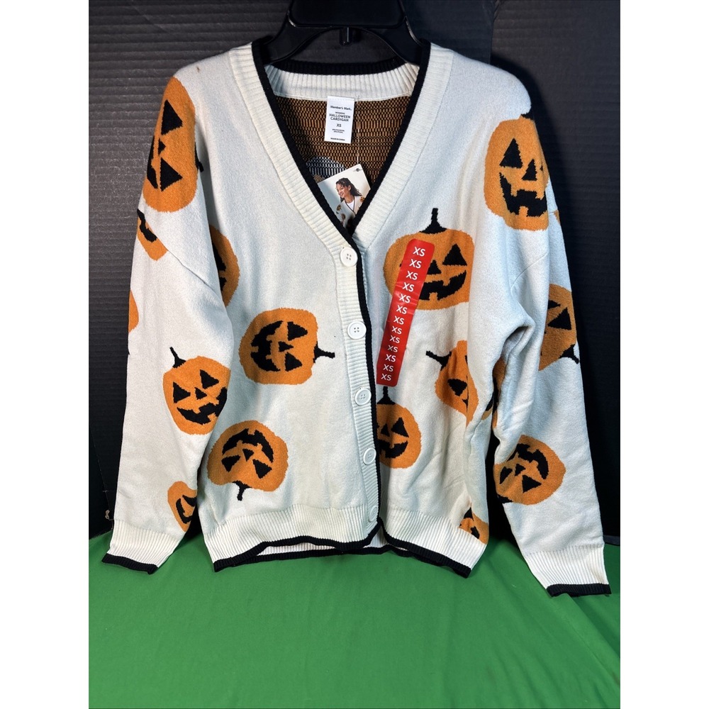 Member's Mark Women Halloween Cardigan Pumpkin Intarsia Knit Sweater XS NEW